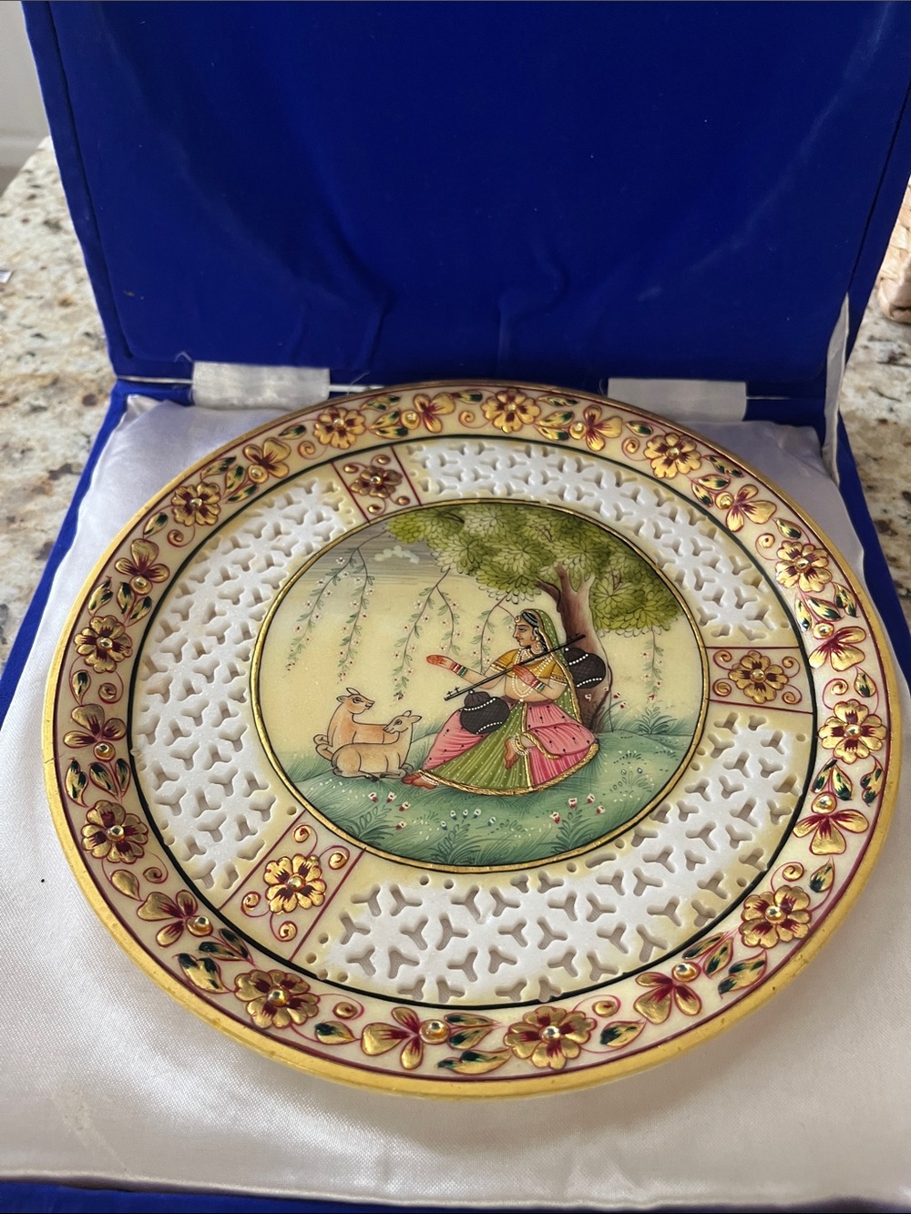 Hand-Painted Decorative Porcelain Plate with Floral Border